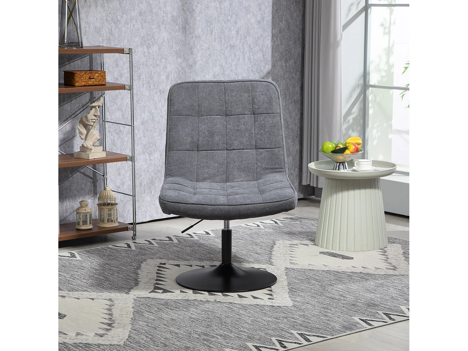 Fauteuil lounge HENRY chaise rembourrée avec base pivotante et couverture en velours côtelé gris