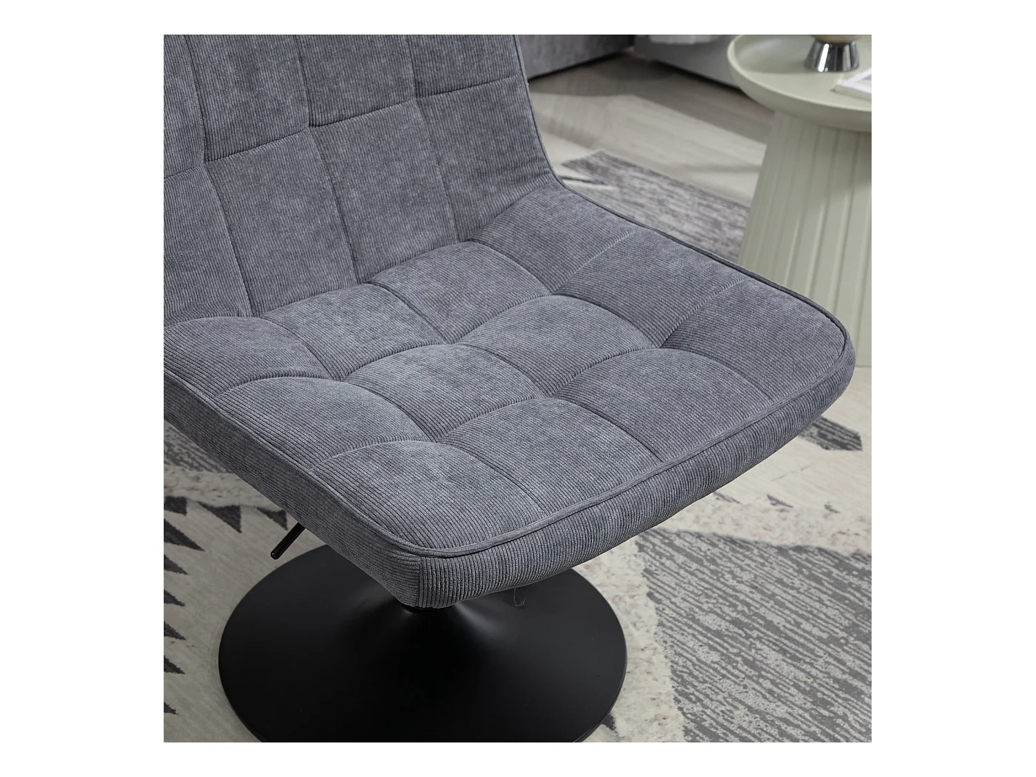 Fauteuil lounge HENRY chaise rembourrée avec base pivotante et couverture en velours côtelé gris