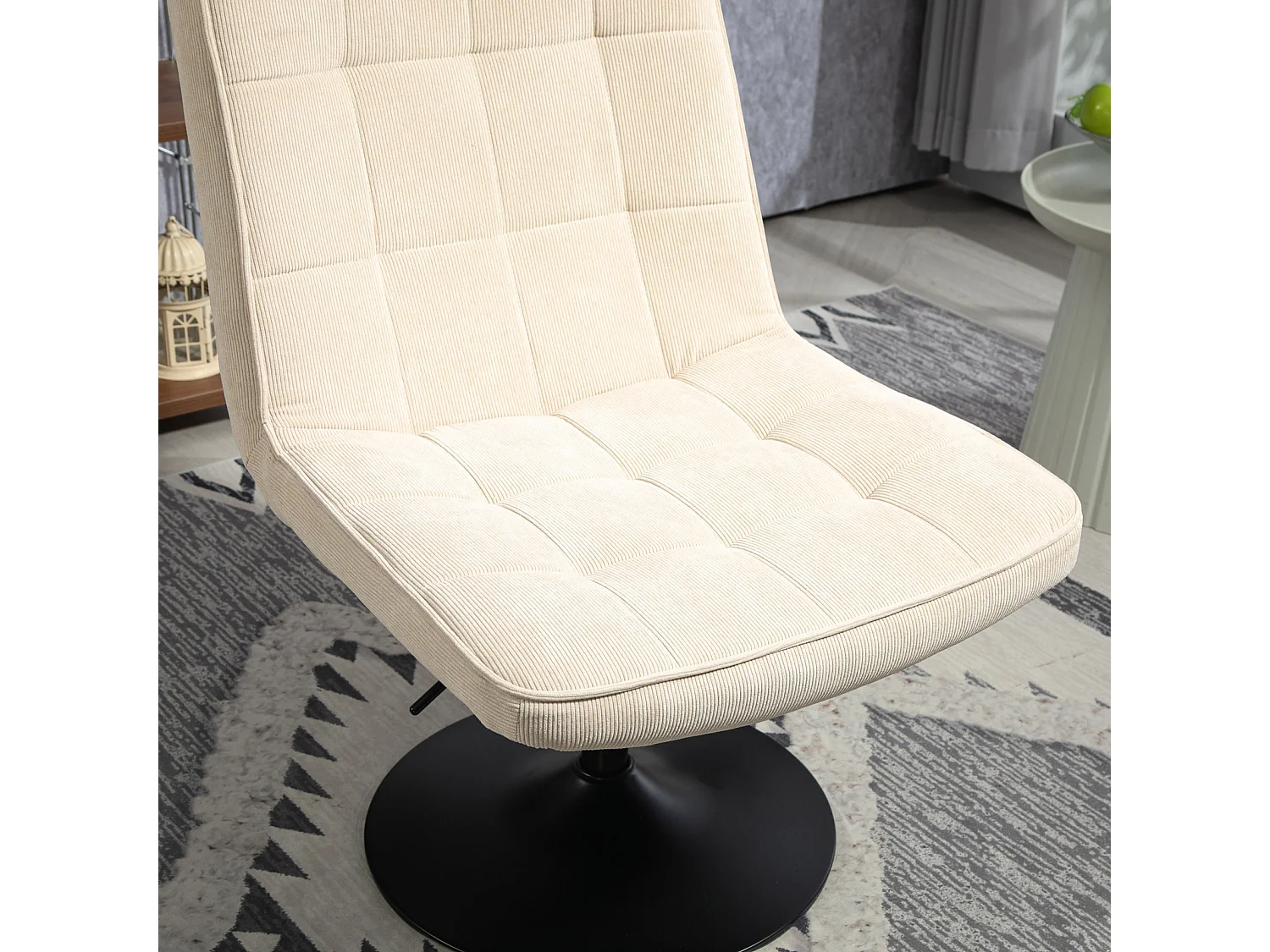 Fauteuil lounge HENRY chaise rembourrée avec base pivotante et couverture en velours côtelé beige