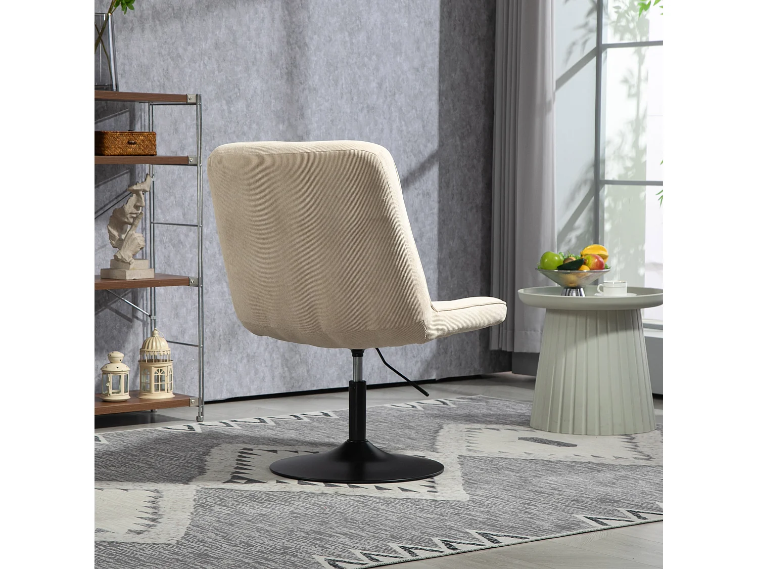 Fauteuil lounge HENRY chaise rembourrée avec base pivotante et couverture en velours côtelé beige