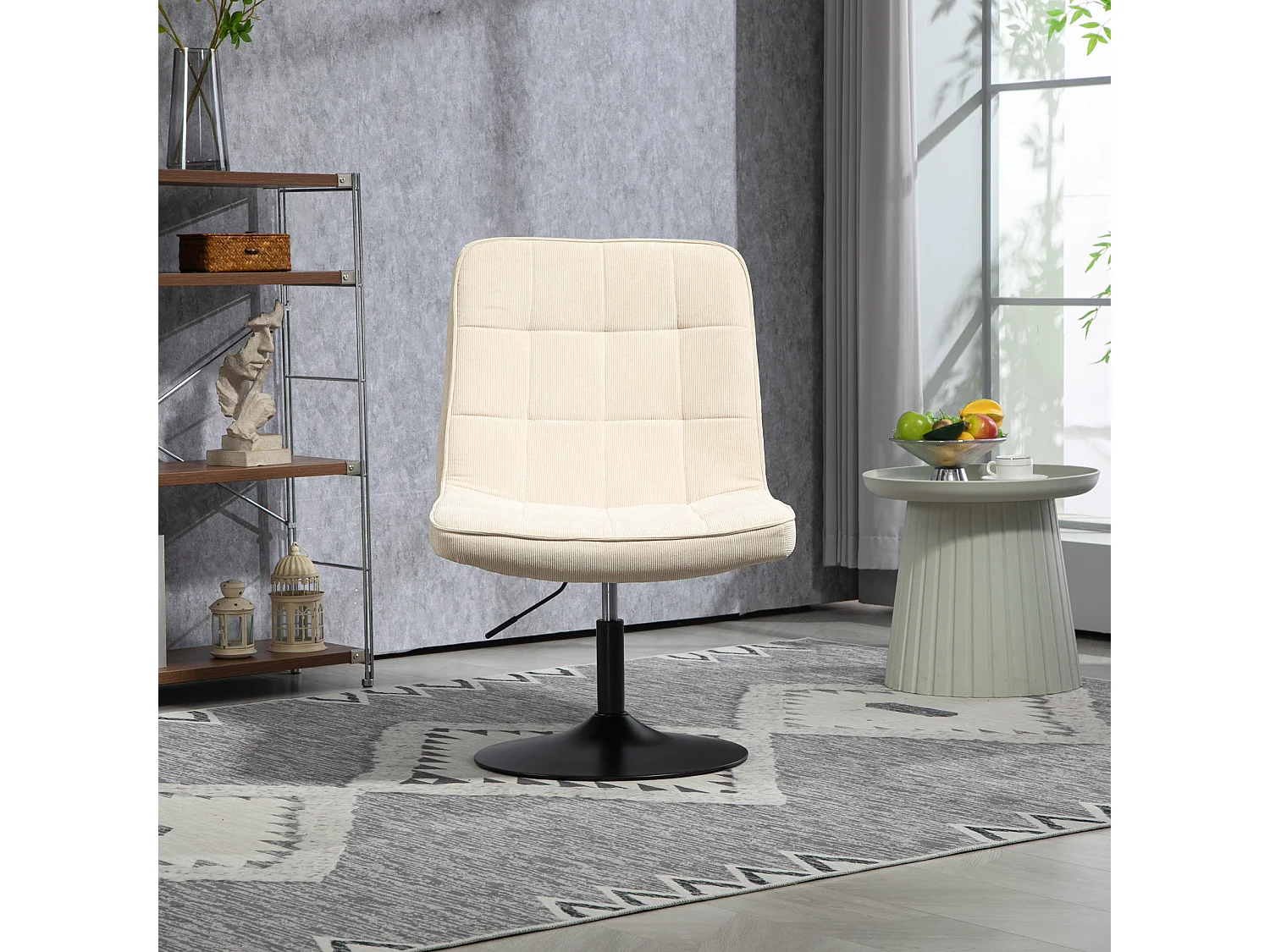 Fauteuil lounge HENRY chaise rembourrée avec base pivotante et couverture en velours côtelé beige