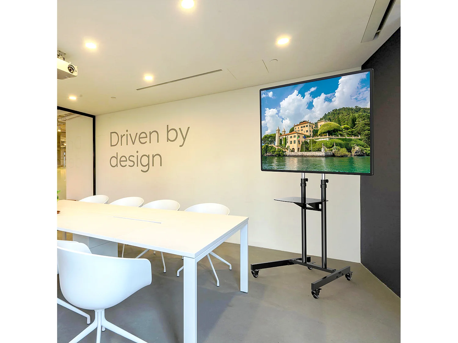 Meuble TV réglable en hauteur Chariot TV Meuble TV Roues verrouillables Surface de rangement Étagère pour ordinateur portable Noir