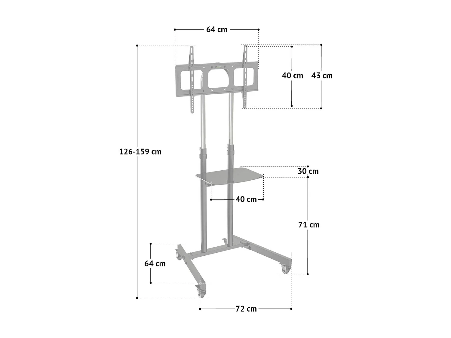 Meuble TV réglable en hauteur Chariot TV Meuble TV Roues verrouillables Surface de rangement Étagère pour ordinateur portable Noir