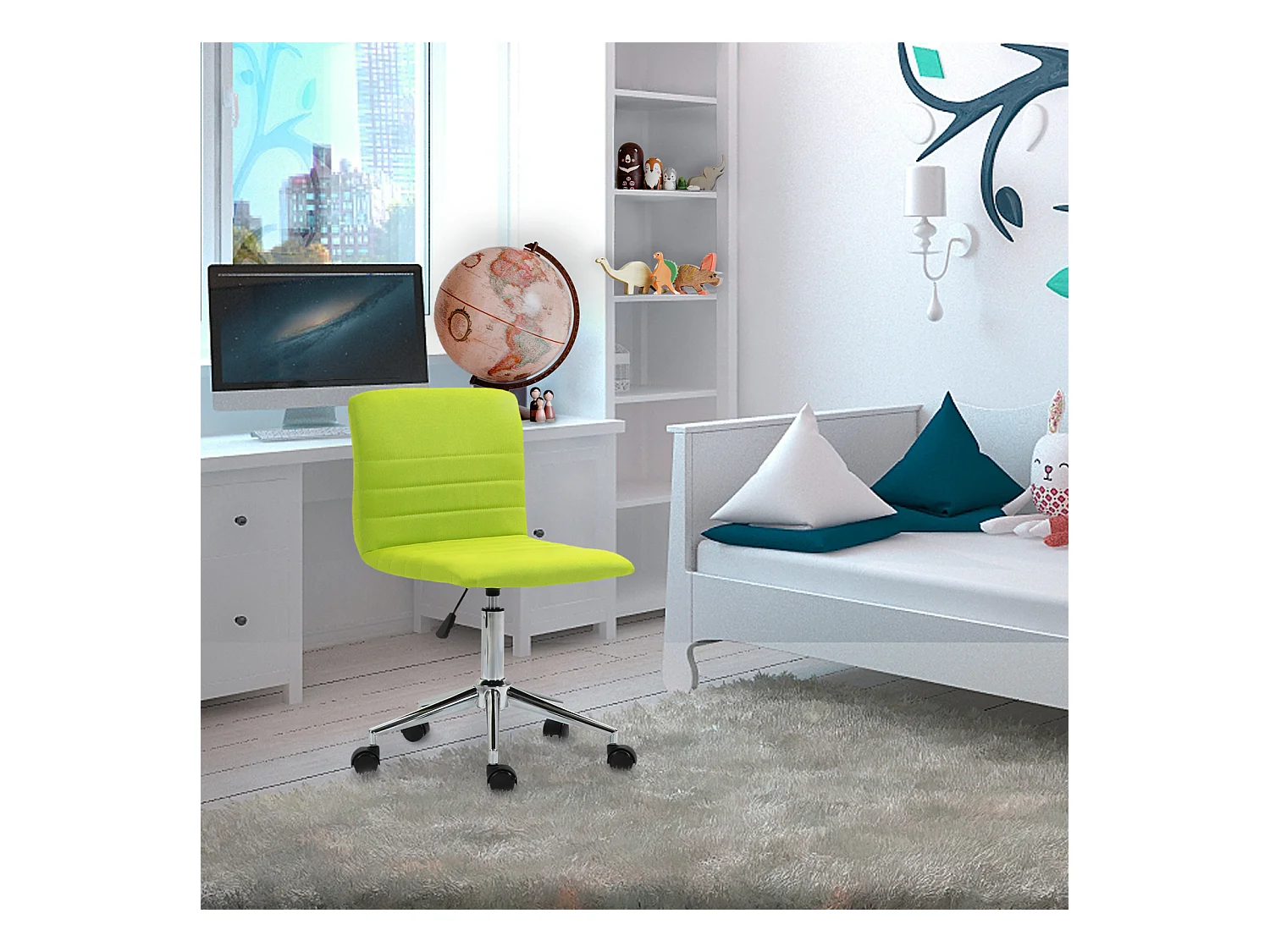 SVITA LINUS chaise de bureau chaise pivotante pour enfant chaise de bureau chambre d'enfant revêtement en tissu vert