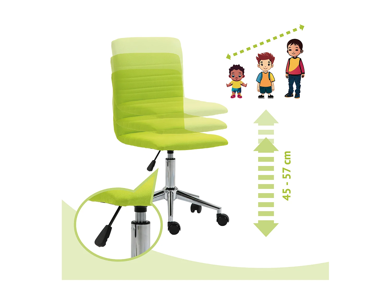 SVITA LINUS chaise de bureau chaise pivotante pour enfant chaise de bureau chambre d'enfant revêtement en tissu vert