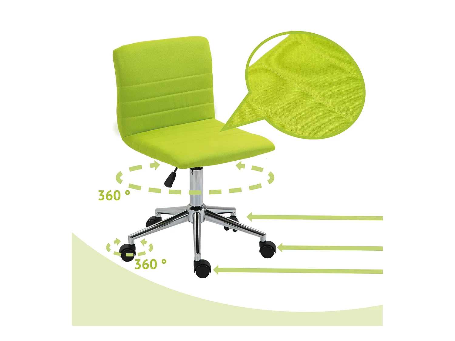 SVITA LINUS chaise de bureau chaise pivotante pour enfant chaise de bureau chambre d'enfant revêtement en tissu vert