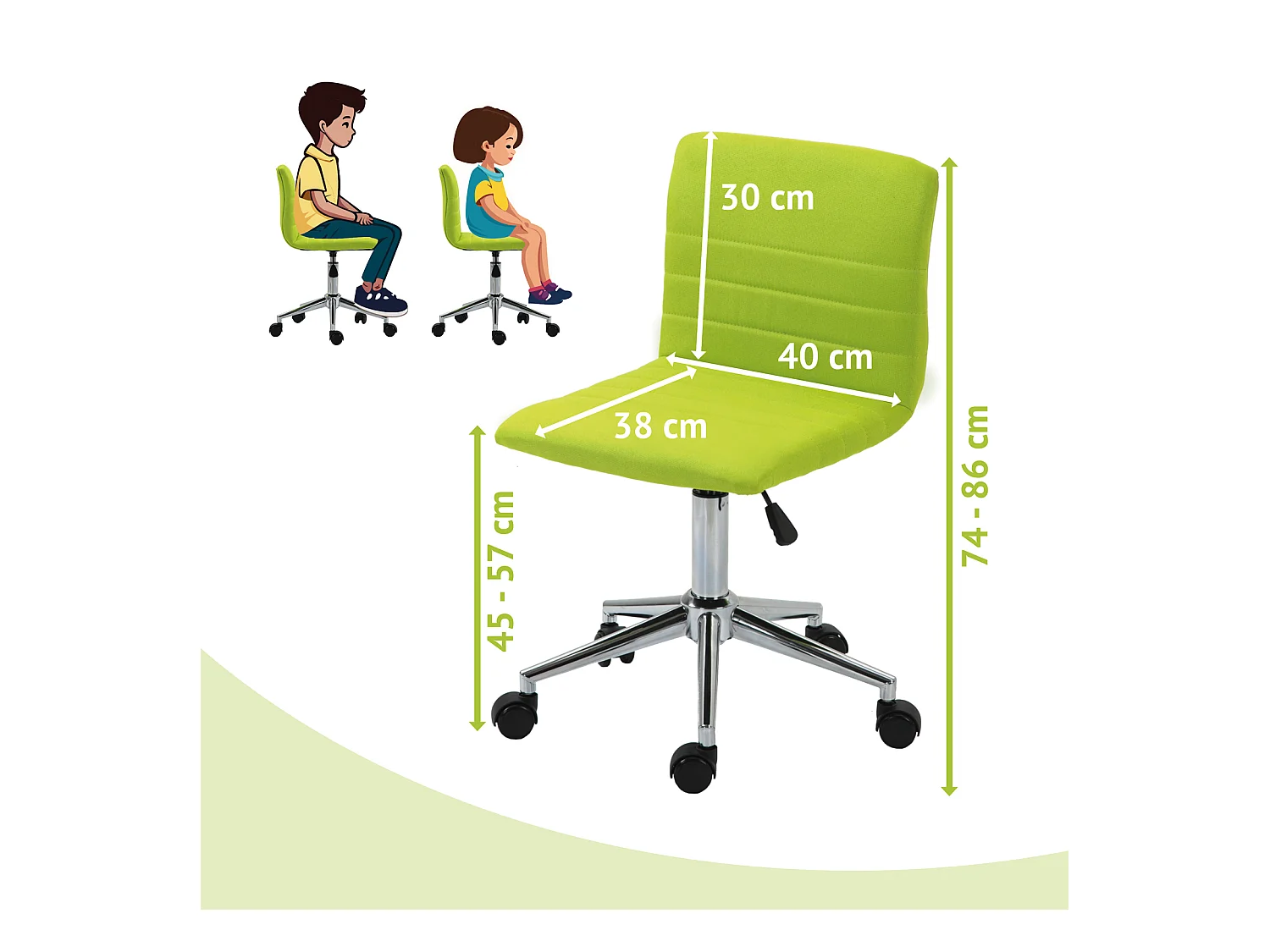 SVITA LINUS chaise de bureau chaise pivotante pour enfant chaise de bureau chambre d'enfant revêtement en tissu vert