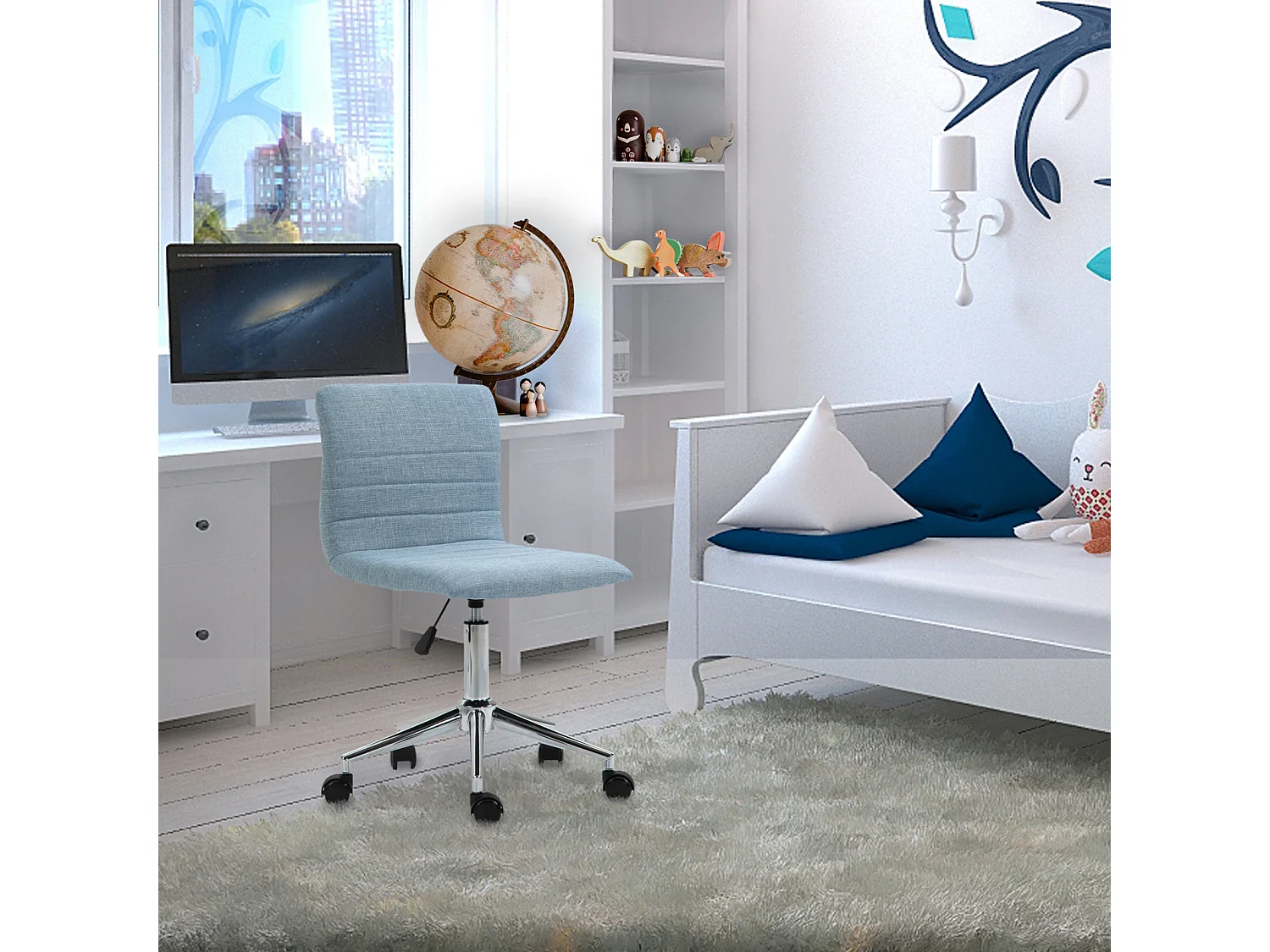 SVITA LINUS chaise de bureau chaise pivotante pour enfant chaise de bureau chambre d'enfant revêtement en tissu bleu