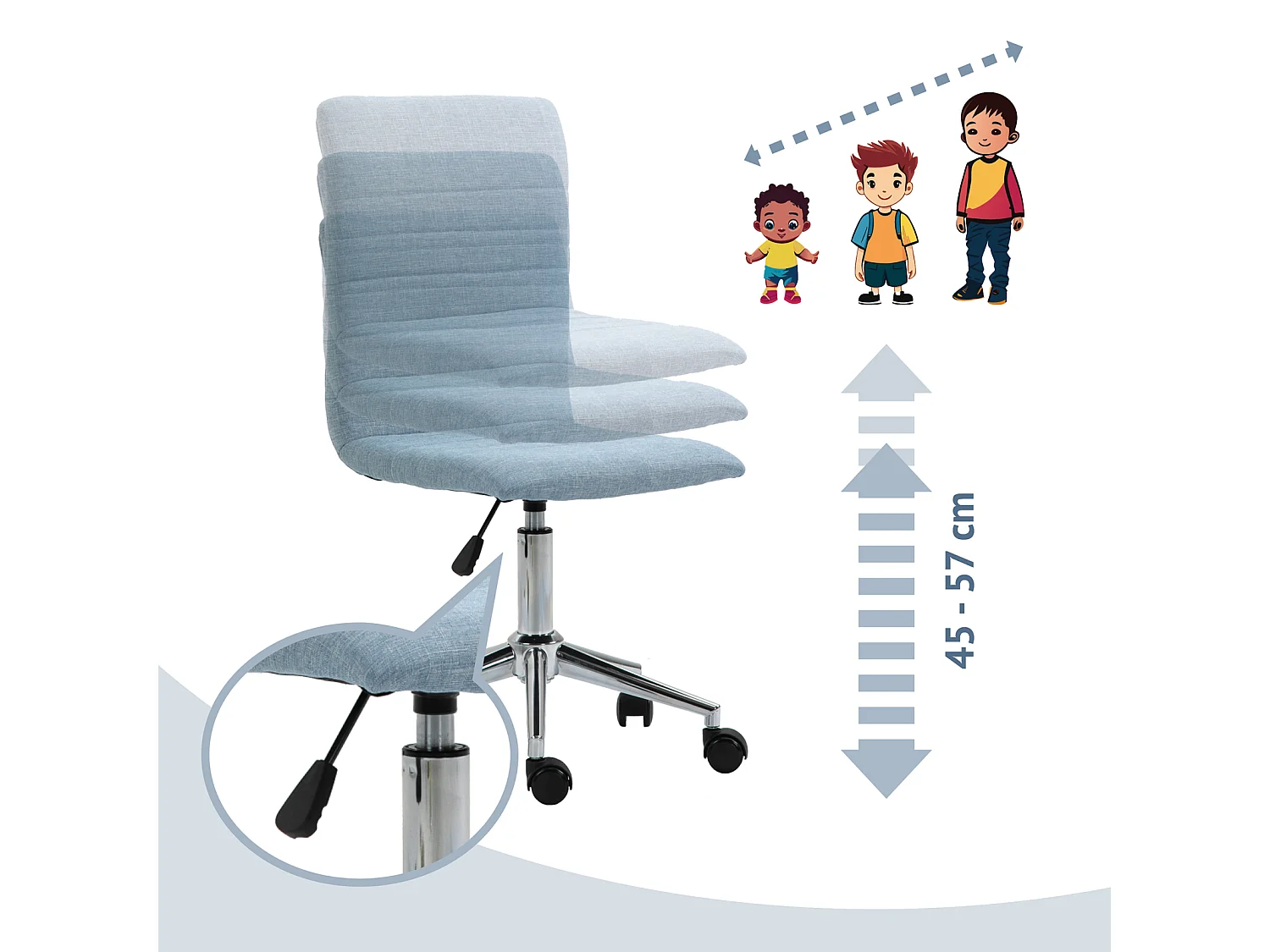 SVITA LINUS chaise de bureau chaise pivotante pour enfant chaise de bureau chambre d'enfant revêtement en tissu bleu