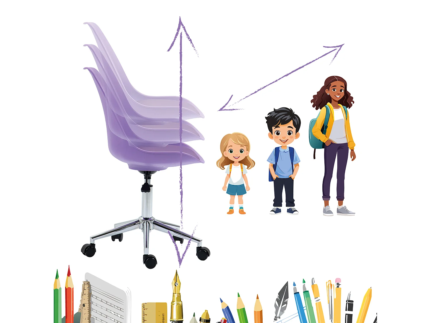 SVITA EDDY chaise de bureau pour enfants chaise pivotante chaise de bureau pour enfants violet