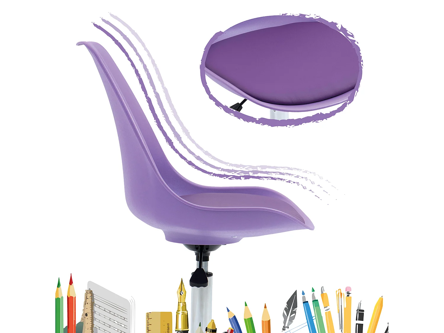 SVITA EDDY chaise de bureau pour enfants chaise pivotante chaise de bureau pour enfants violet
