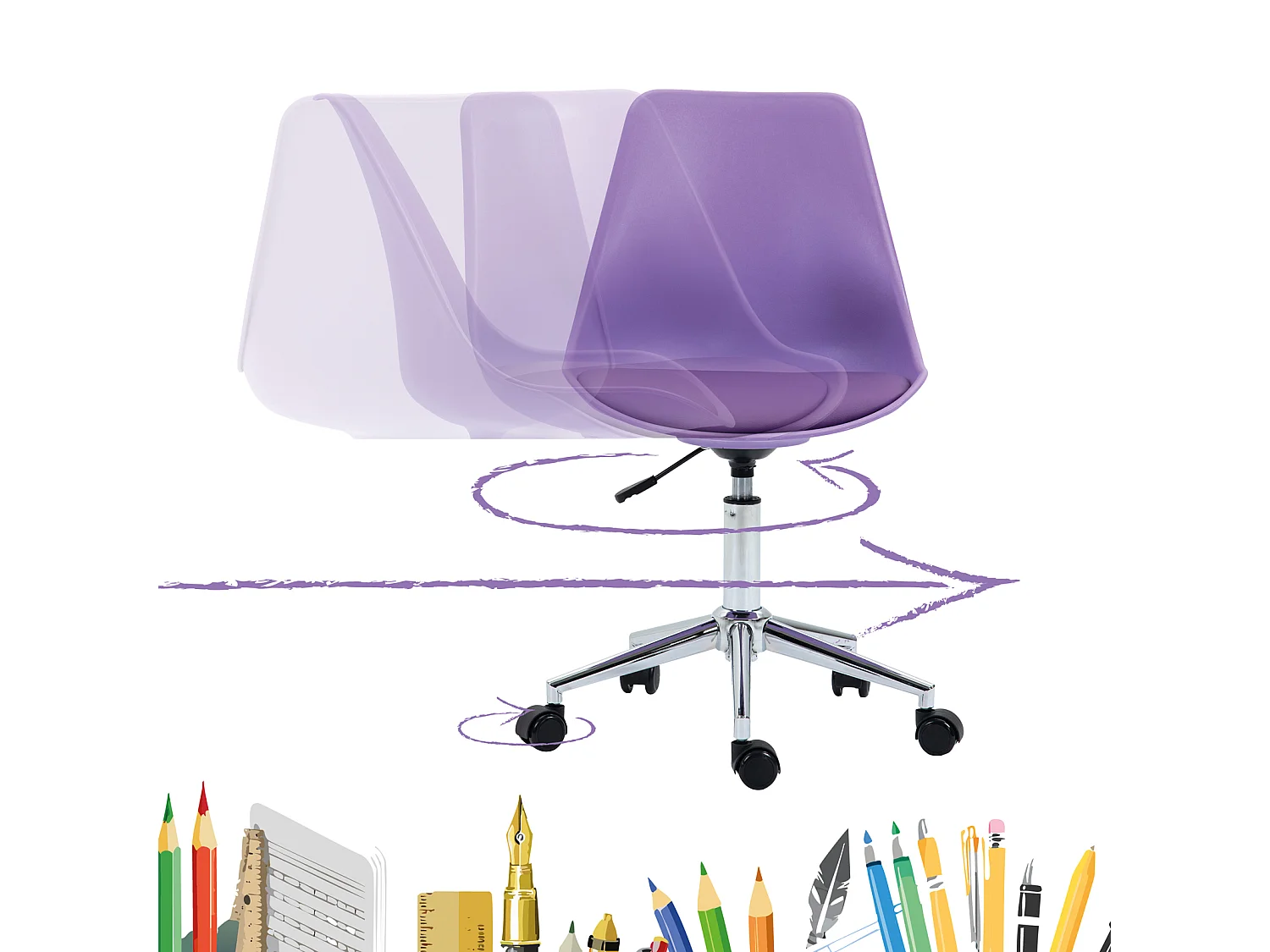 SVITA EDDY chaise de bureau pour enfants chaise pivotante chaise de bureau pour enfants violet