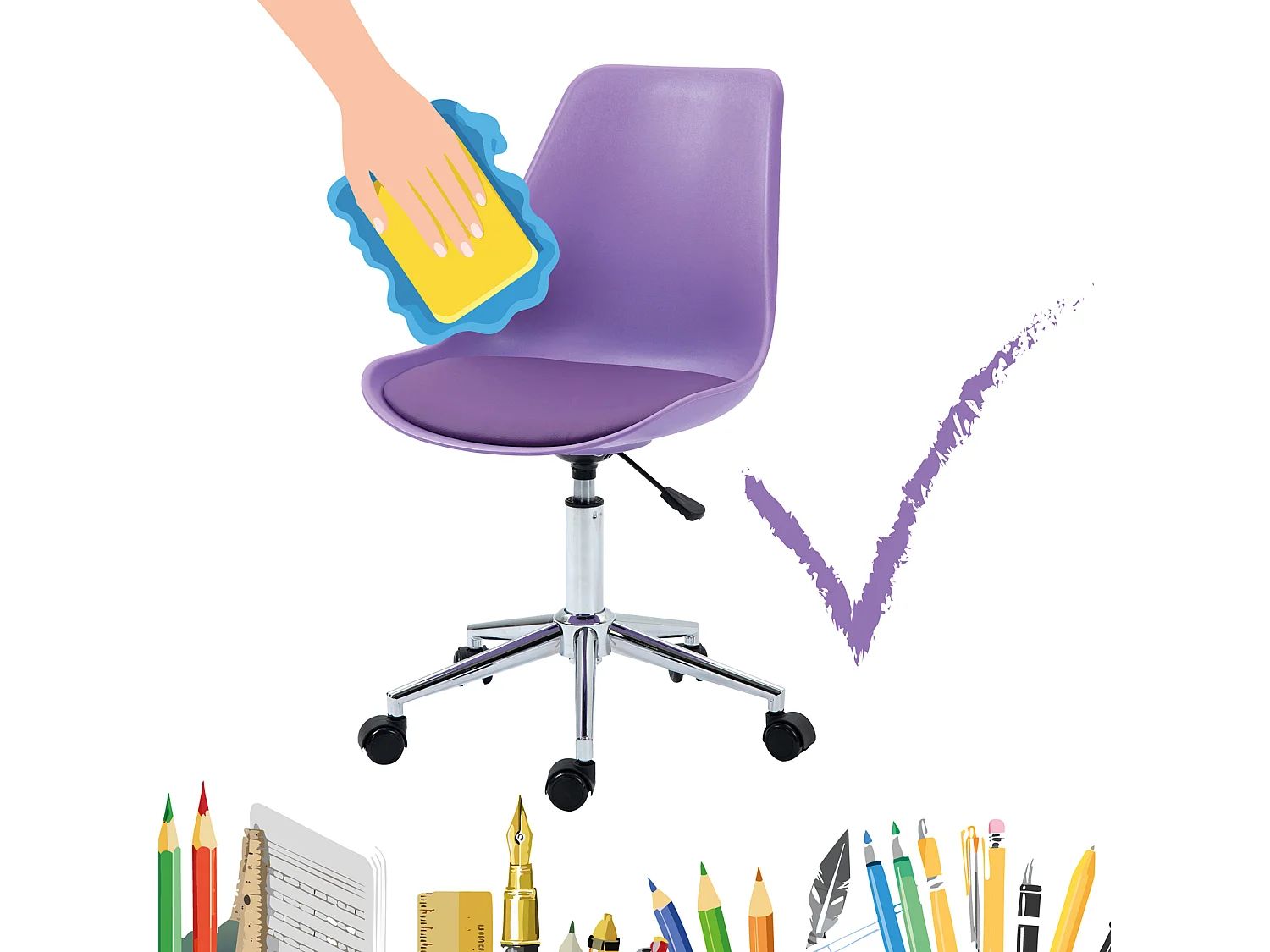 SVITA EDDY chaise de bureau pour enfants chaise pivotante chaise de bureau pour enfants violet