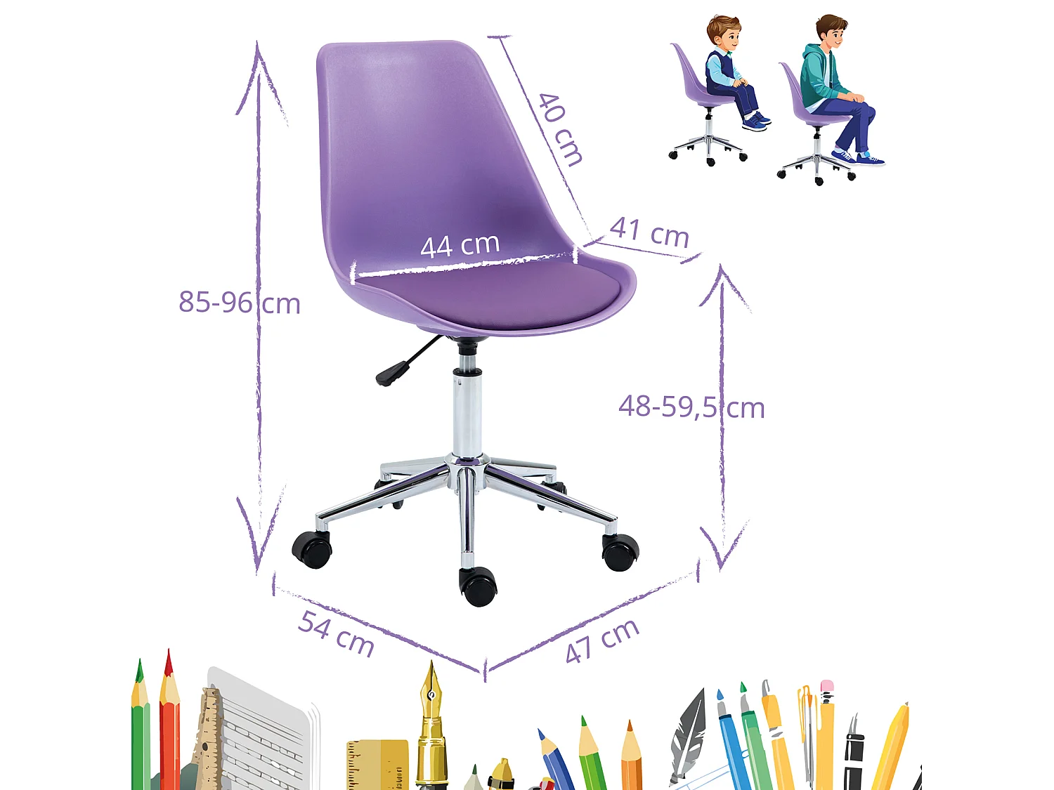 SVITA EDDY chaise de bureau pour enfants chaise pivotante chaise de bureau pour enfants violet