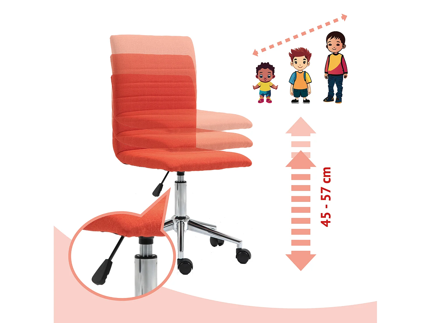 SVITA LINUS chaise de bureau chaise pivotante pour enfant chaise de bureau chambre d'enfant revêtement en tissu rouge