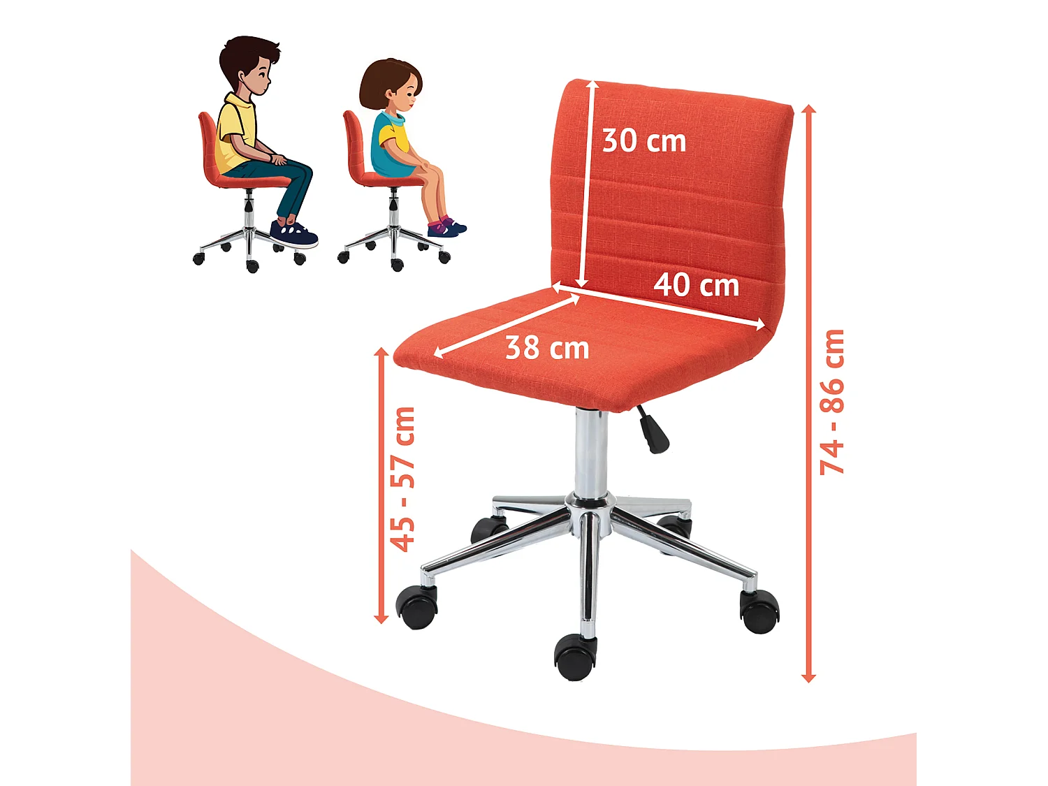 SVITA LINUS chaise de bureau chaise pivotante pour enfant chaise de bureau chambre d'enfant revêtement en tissu rouge