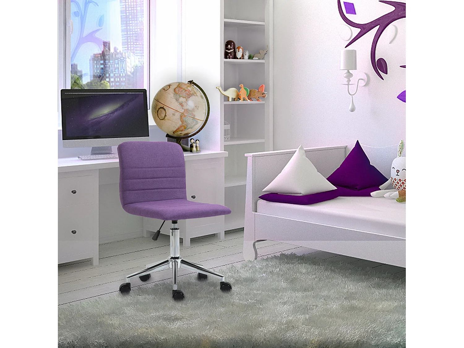 SVITA LINUS chaise de bureau chaise pivotante pour enfant chaise de bureau chambre d'enfant housse en tissu violet
