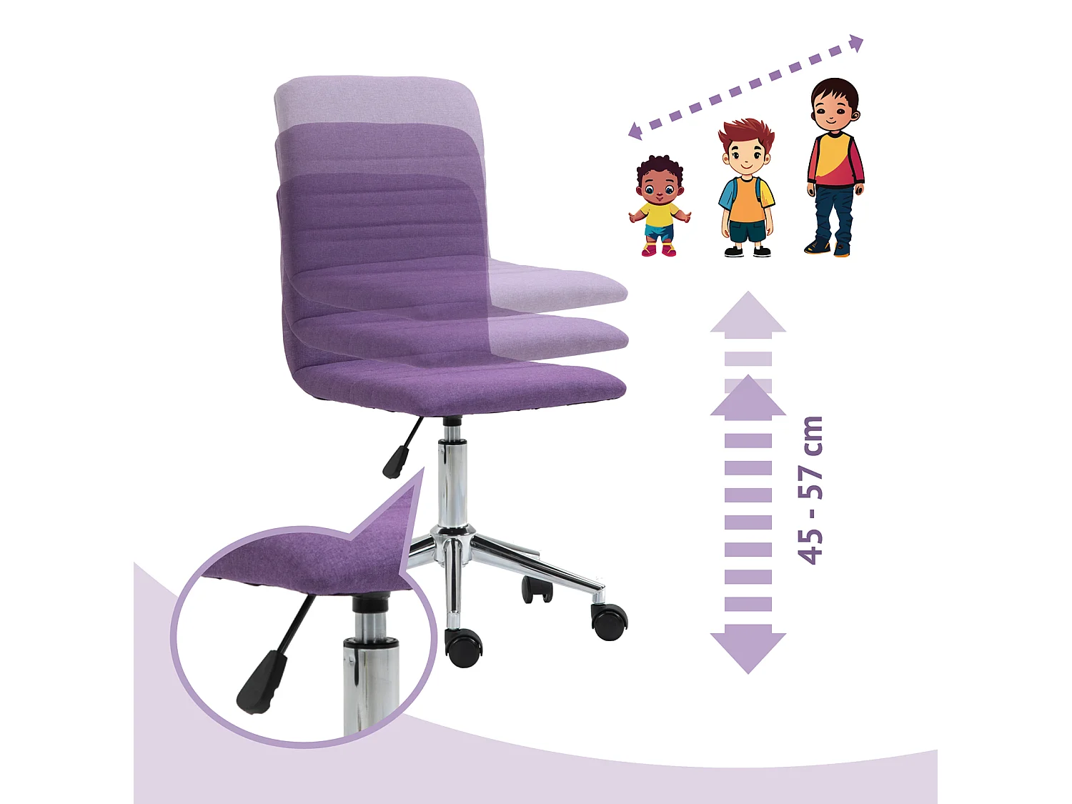 SVITA LINUS chaise de bureau chaise pivotante pour enfant chaise de bureau chambre d'enfant housse en tissu violet