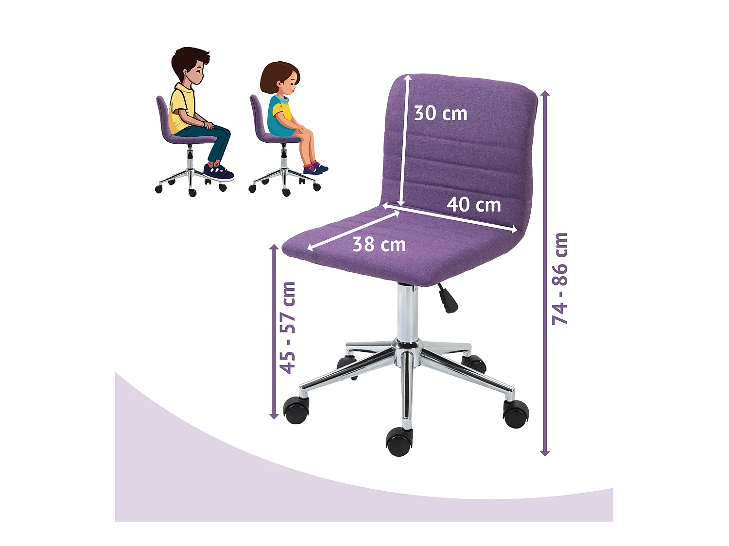 SVITA LINUS chaise de bureau chaise pivotante pour enfant chaise de bureau chambre d'enfant housse en tissu violet