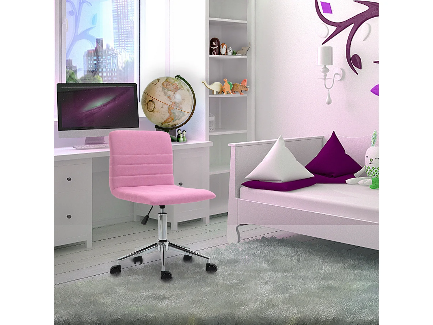 SVITA LINUS chaise de bureau chaise pivotante pour enfant chaise de bureau chambre d'enfant revêtement en tissu rose