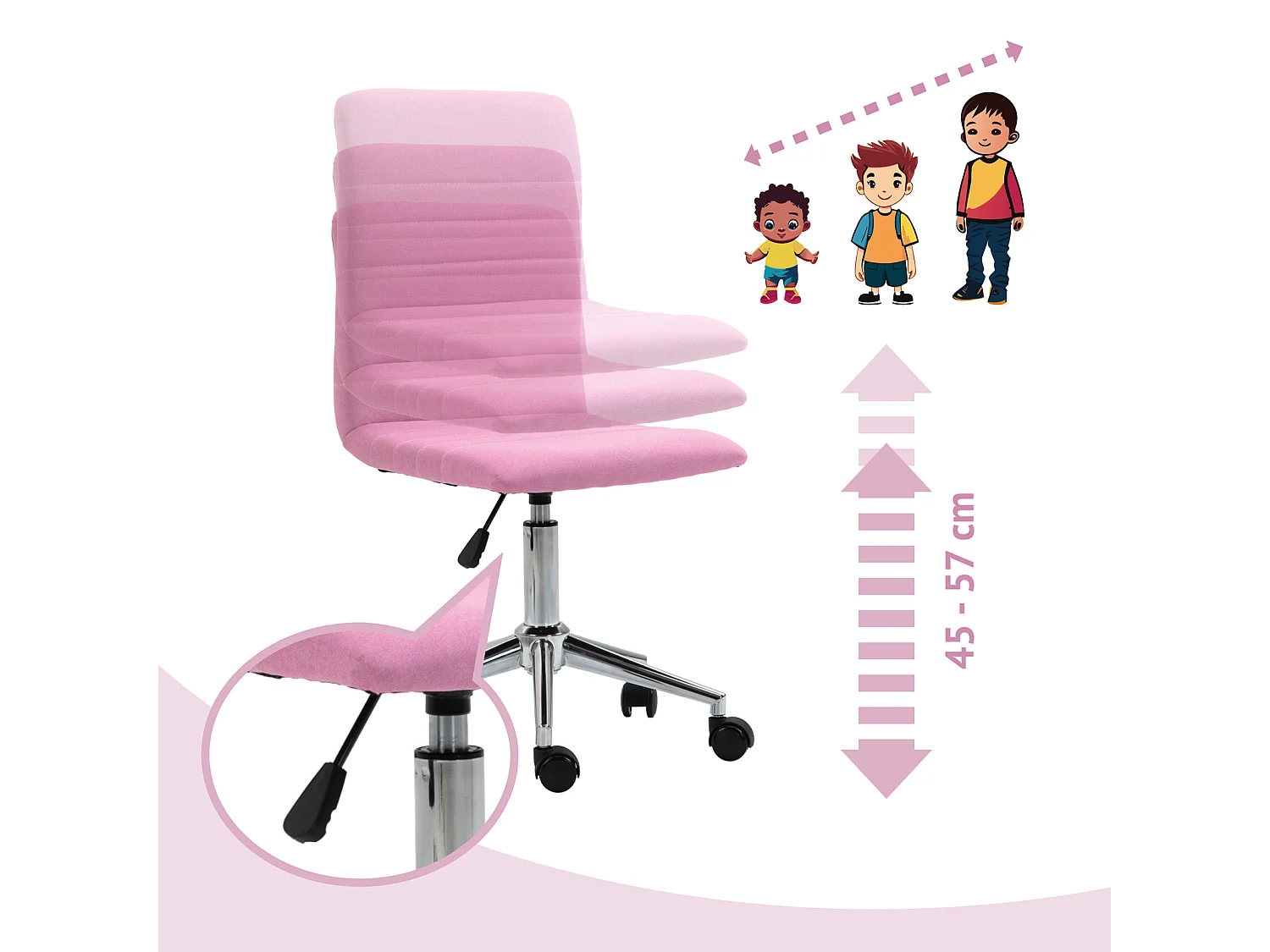 SVITA LINUS chaise de bureau chaise pivotante pour enfant chaise de bureau chambre d'enfant revêtement en tissu rose