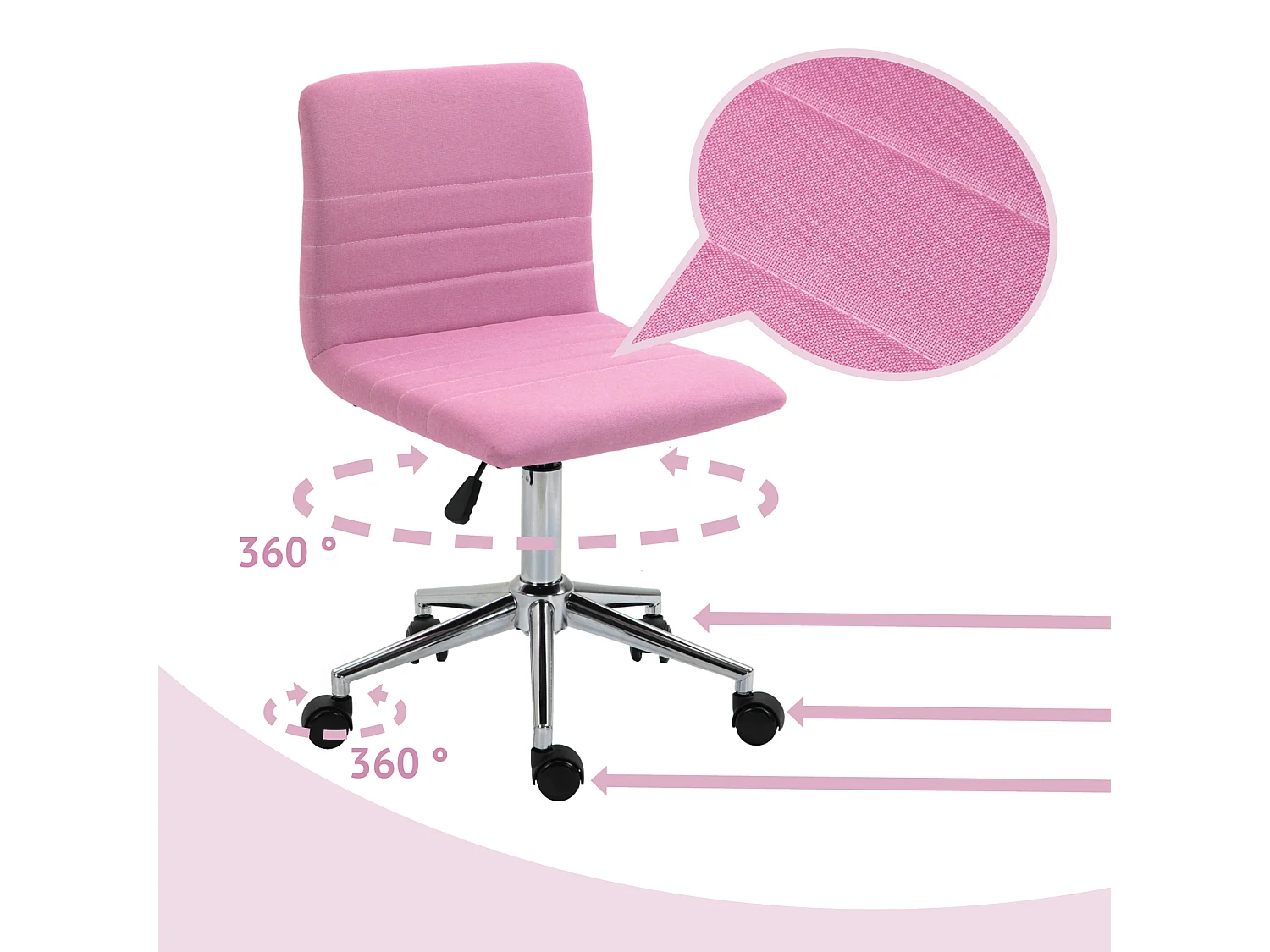 SVITA LINUS chaise de bureau chaise pivotante pour enfant chaise de bureau chambre d'enfant revêtement en tissu rose