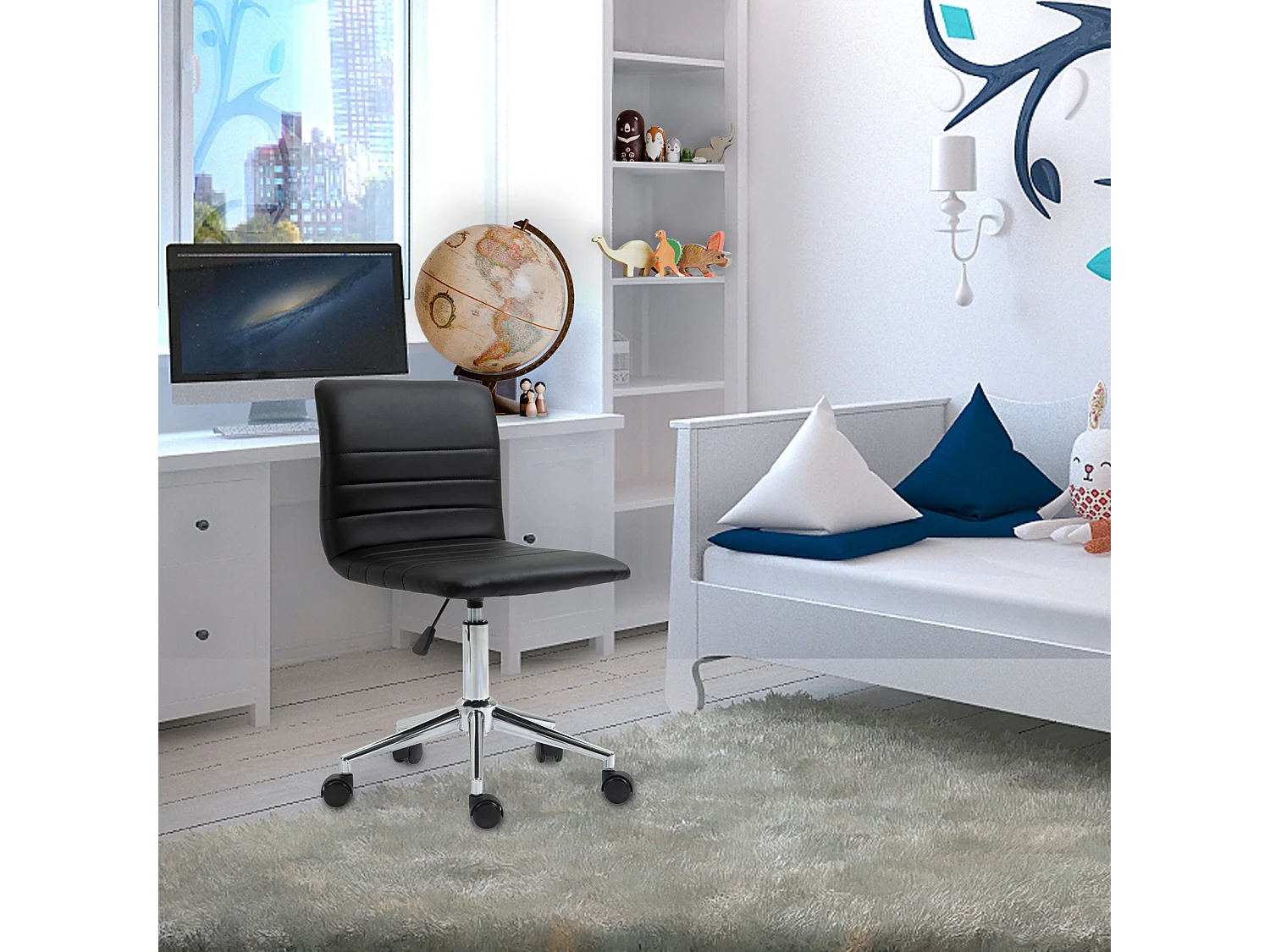 SVITA LINUS chaise de bureau chaise pivotante pour enfant revêtement en simili cuir noir