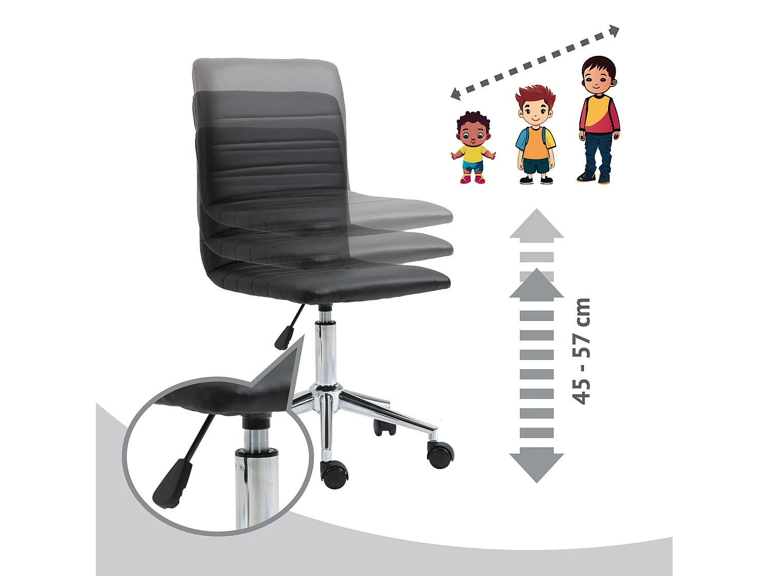 SVITA LINUS chaise de bureau chaise pivotante pour enfant revêtement en simili cuir noir