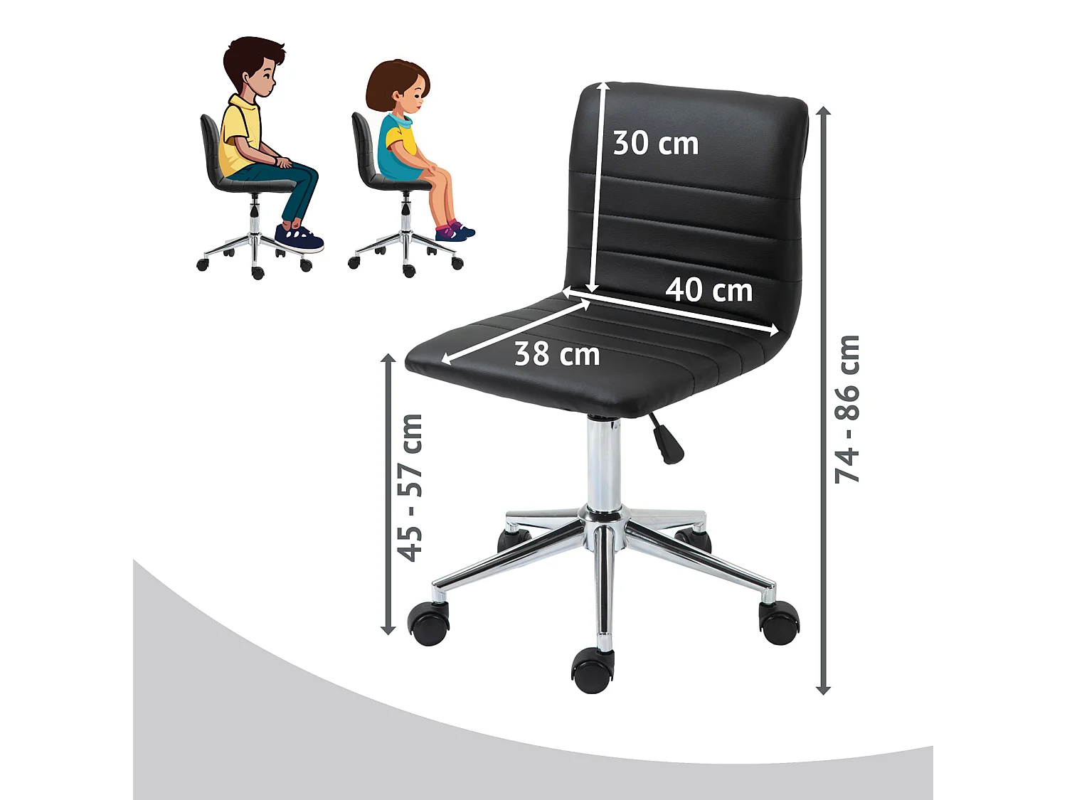 SVITA LINUS chaise de bureau chaise pivotante pour enfant revêtement en simili cuir noir