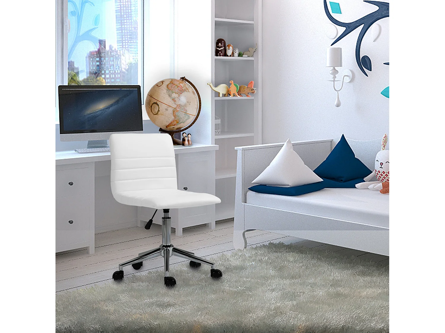 SVITA LINUS chaise de bureau chaise pivotante pour enfant revêtement en simili cuir blanc