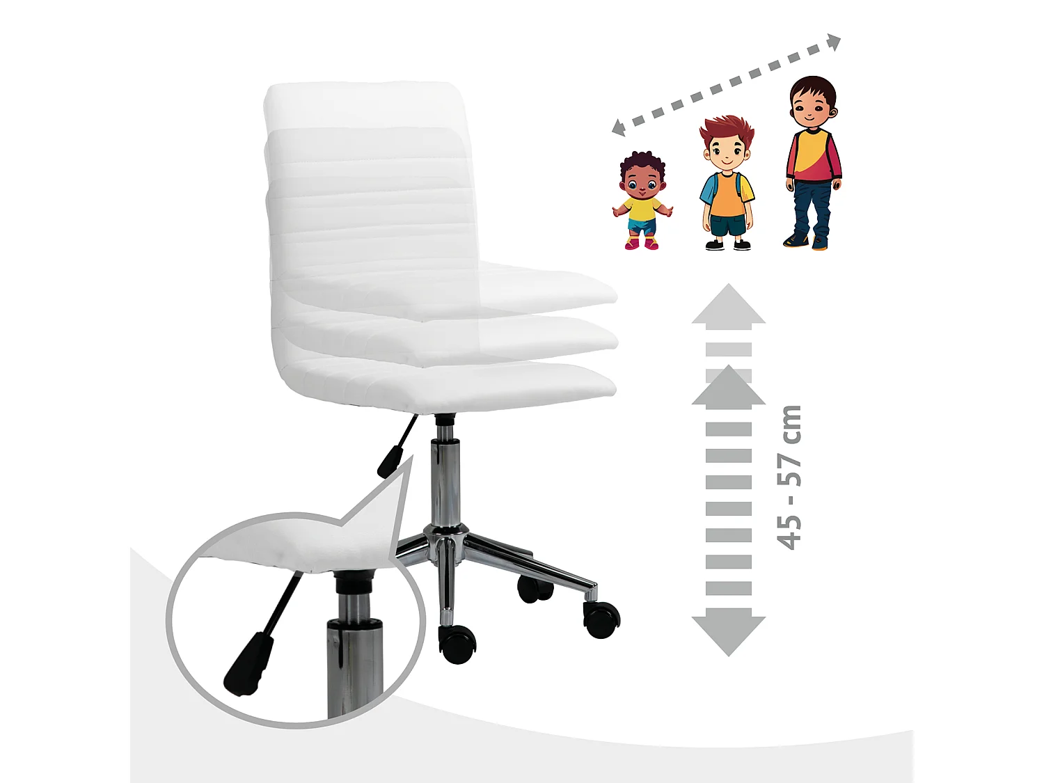 SVITA LINUS chaise de bureau chaise pivotante pour enfant revêtement en simili cuir blanc