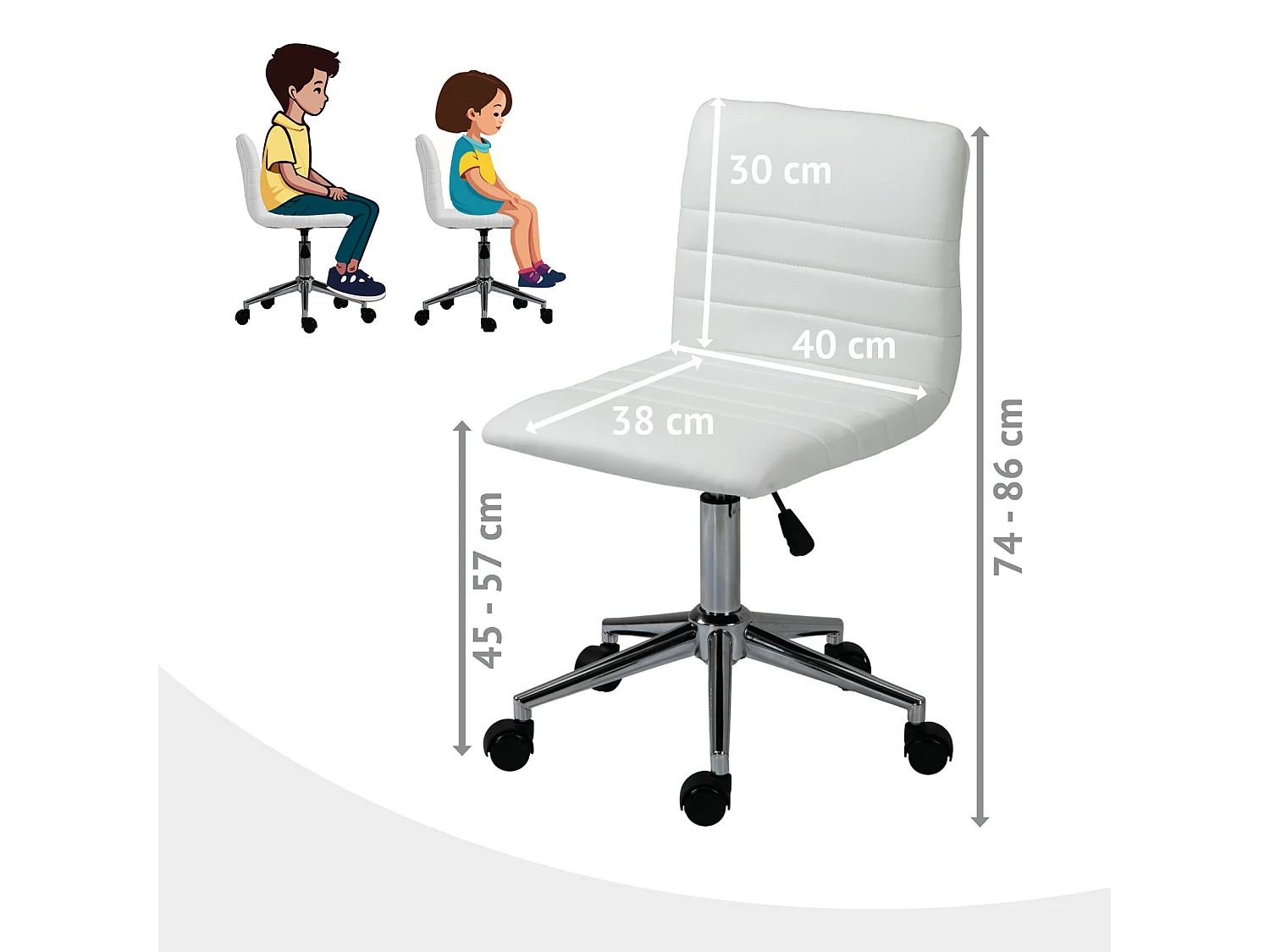 SVITA LINUS chaise de bureau chaise pivotante pour enfant revêtement en simili cuir blanc