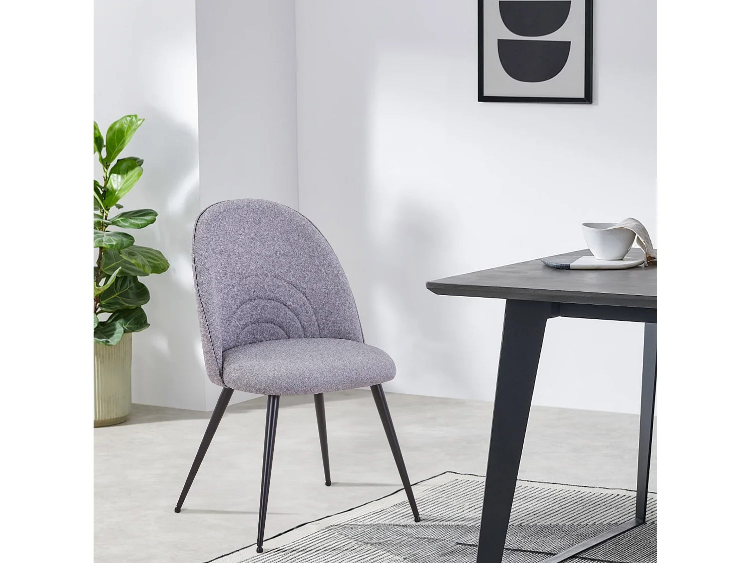 SVITA ANITA lot de 2 chaises de salle à manger rembourrées revêtement tissu pieds métal gris clair