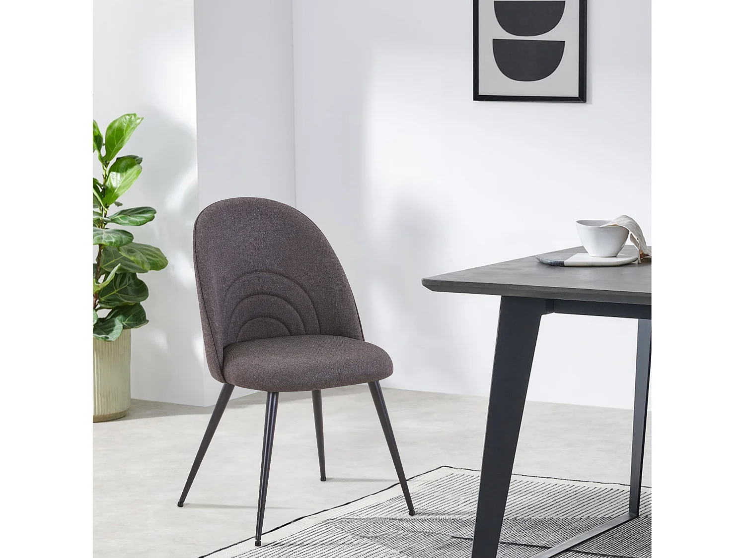 SVITA ANITA lot de 2 chaises de salle à manger rembourrées revêtement tissu pieds métal gris foncé