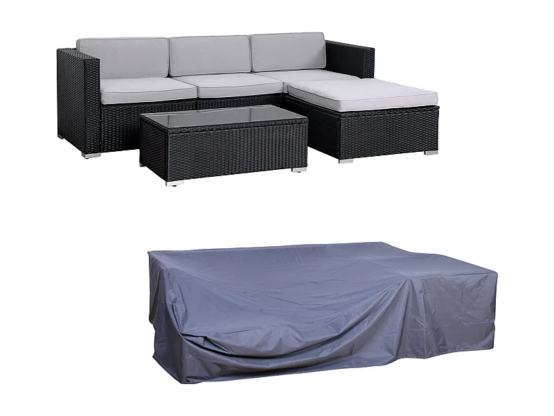 SVITA CALIFORNIA salon de jardin avec housse salon de jardin en polyrotin salon de balcon en rotin avec coussins noir