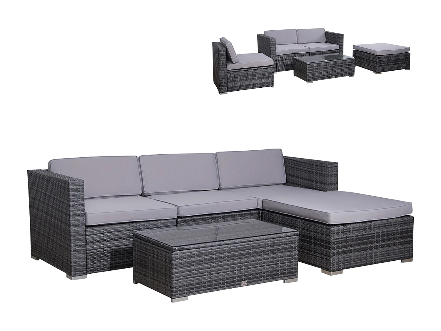 SVITA CALIFORNIA salon de jardin salon de jardin en polyrotin salon de balcon en rotin gris