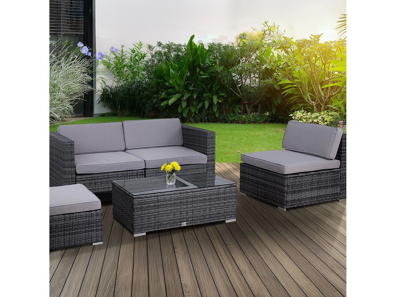 SVITA CALIFORNIA salon de jardin salon de jardin en polyrotin salon de balcon en rotin gris