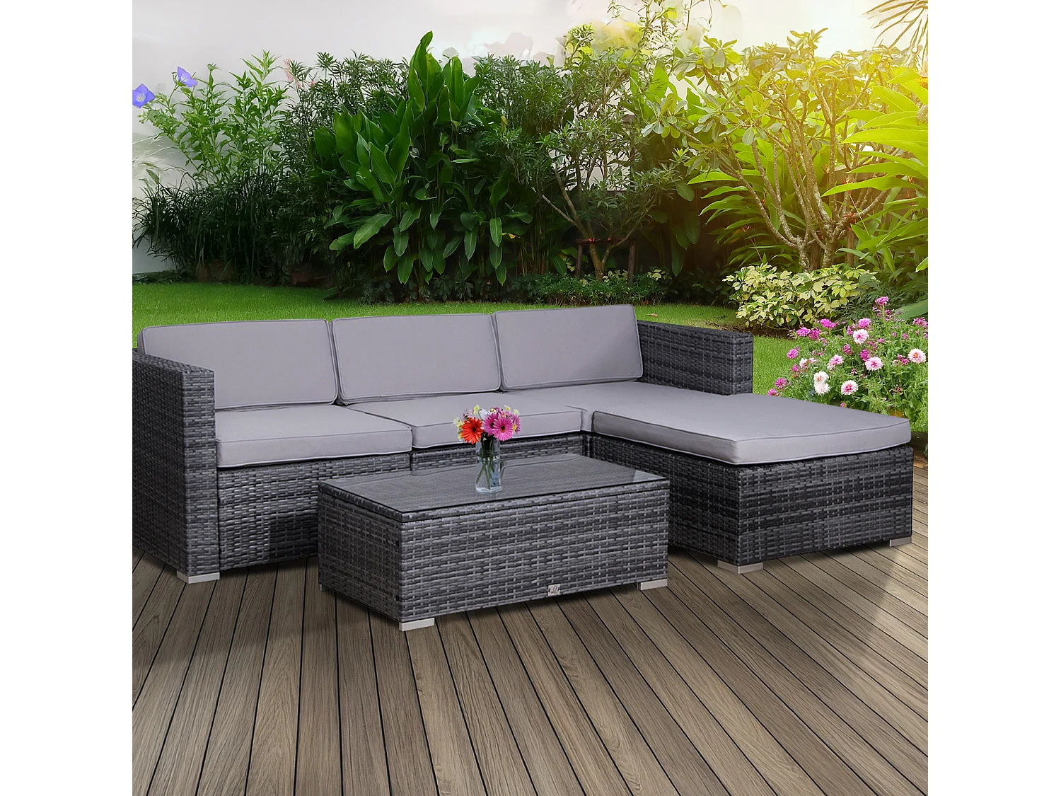 SVITA CALIFORNIA salon de jardin salon de jardin en polyrotin salon de balcon en rotin gris