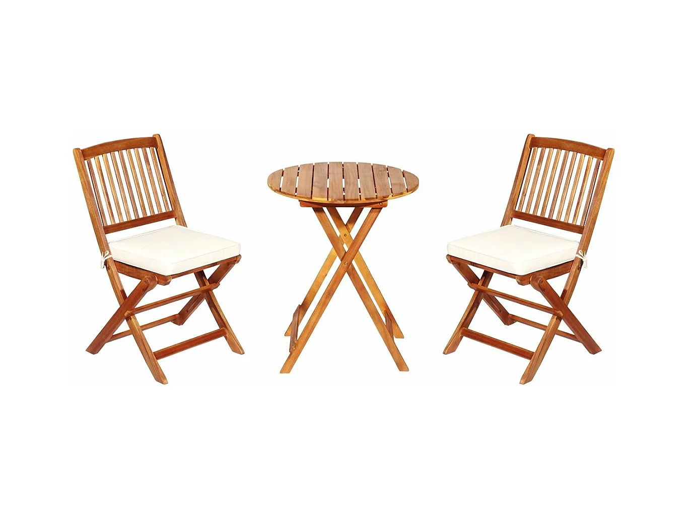 Ensemble de Table et Chaises Pliable, avec 2 Chaises et 1 Table Ronde en Bois d’Acacia pour Intérieur et Extérieur, Naturel