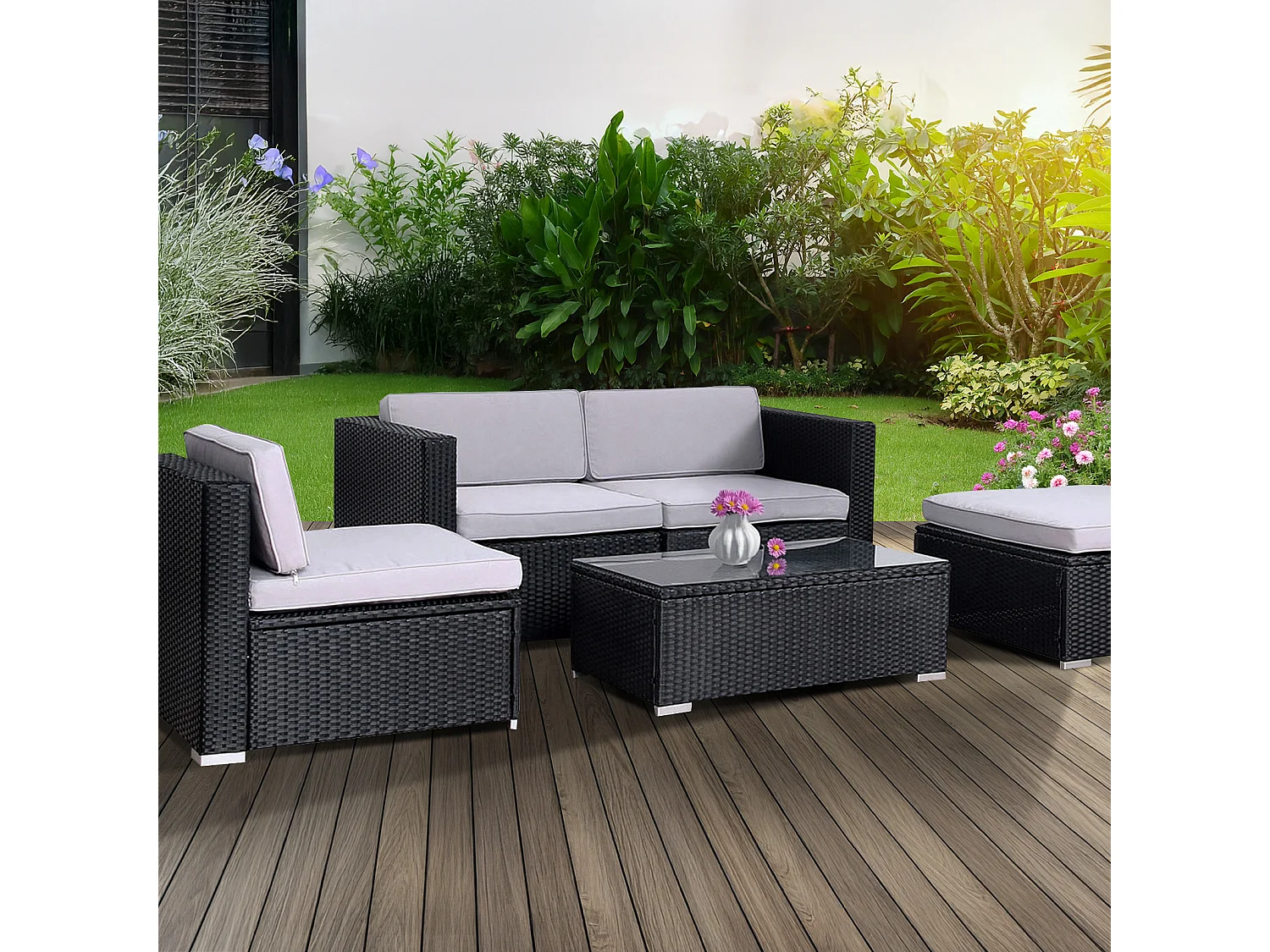 SVITA CALIFORNIA salon de jardin salon de jardin en polyrotin salon de balcon salon en rotin noir