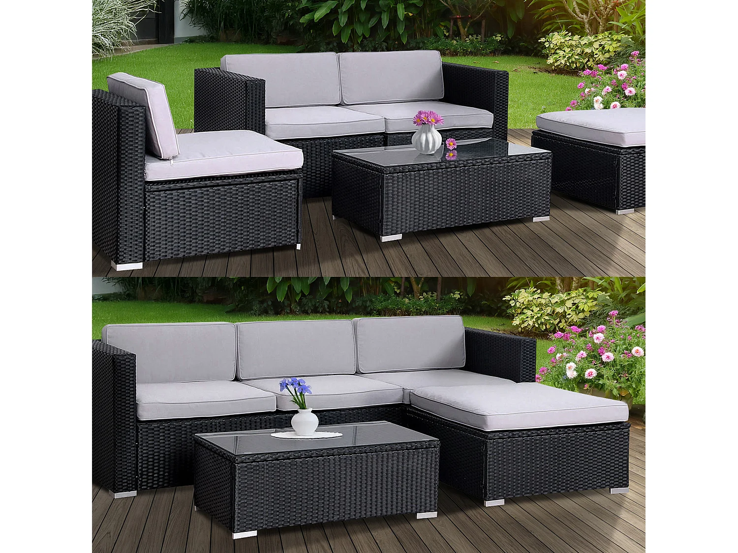 SVITA CALIFORNIA salon de jardin salon de jardin en polyrotin salon de balcon salon en rotin noir