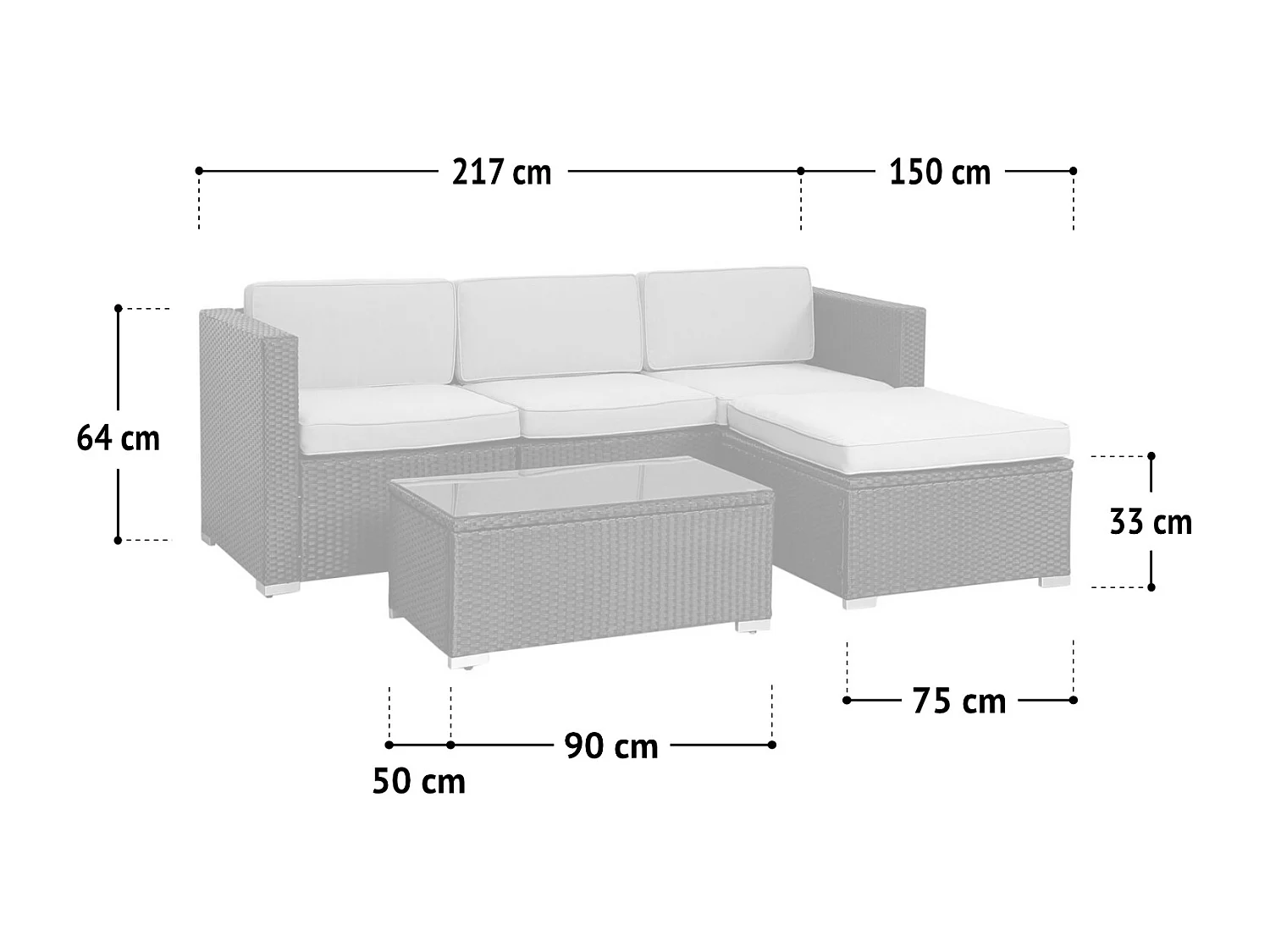 SVITA CALIFORNIA salon de jardin salon de jardin en polyrotin salon de balcon salon en rotin noir