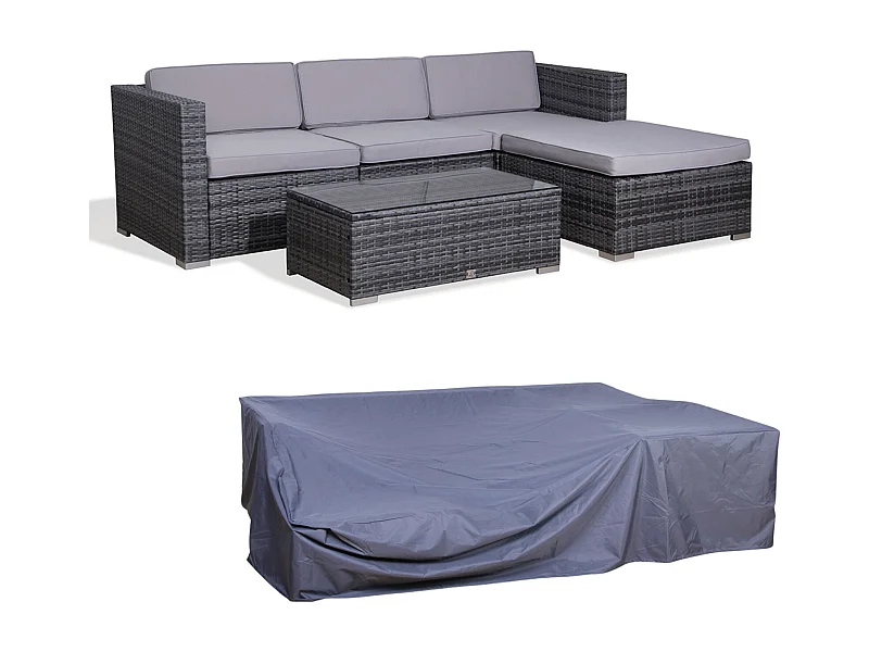 SVITA CALIFORNIA salon de jardin avec housse salon de jardin en polyrotin salon de balcon en rotin avec coussin gris