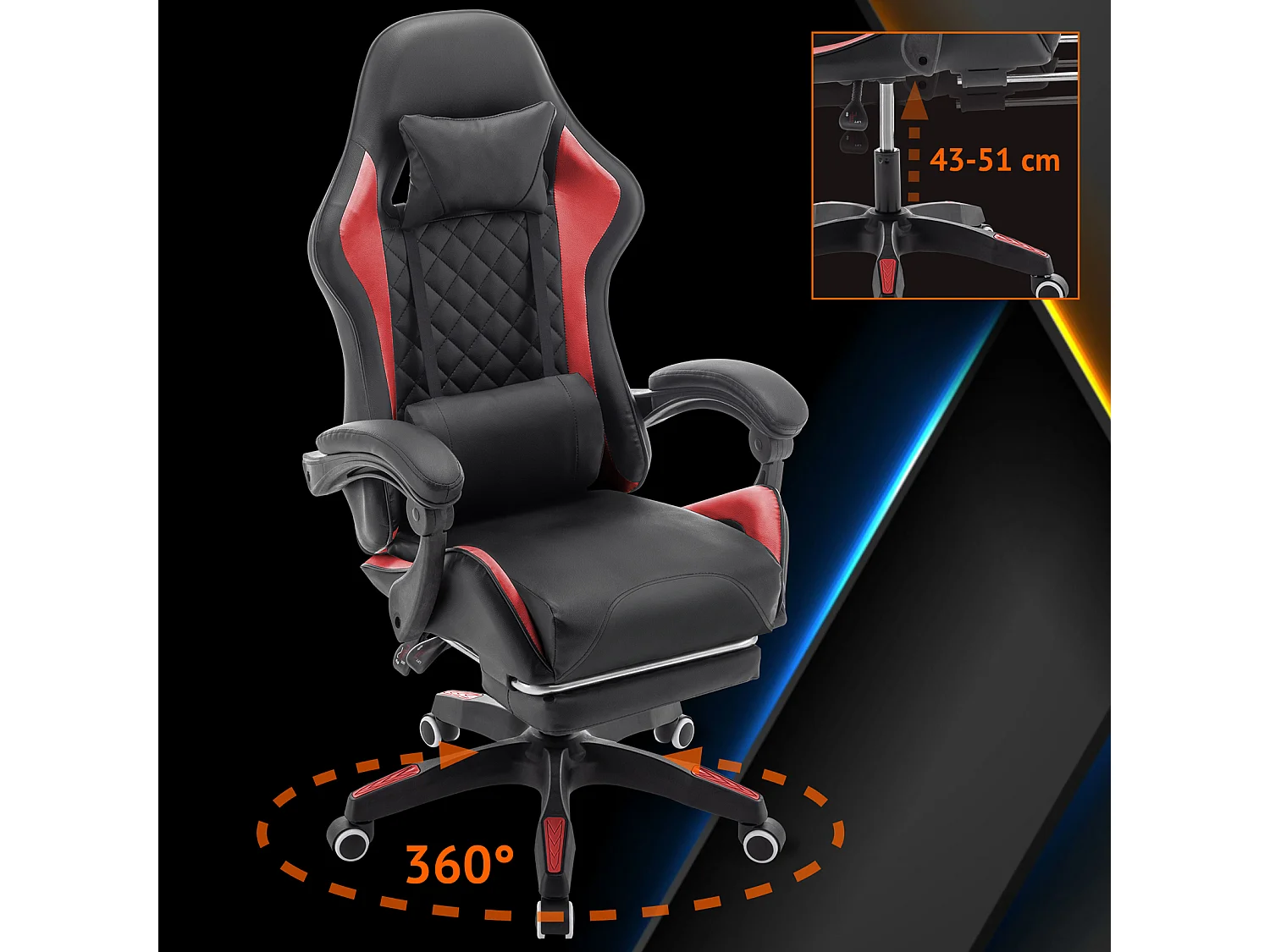SVITA X-Stream chaise de jeu avec repose-pieds fauteuil de direction ergonomique rouge