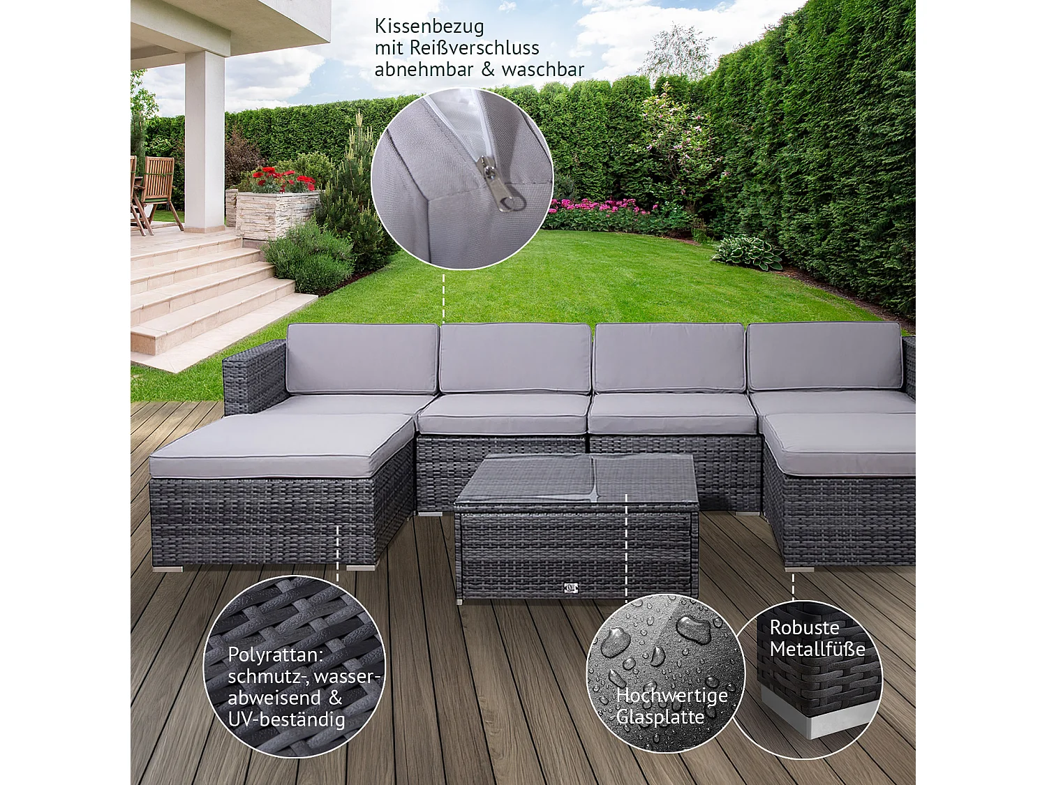 SVITA LUGANO salon de jardin en polyrotin salon de jardin canapé de jardin gris