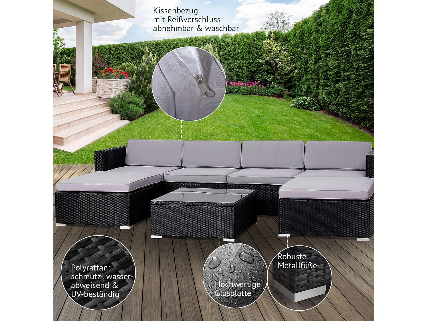 SVITA LUGANO salon de jardin en polyrotin salon de jardin canapé de jardin noir