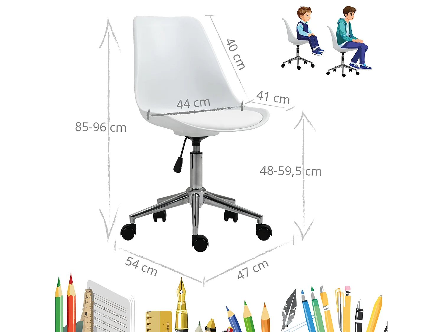 SVITA EDDY chaise de bureau pour enfants chaise pivotante chaise de bureau pour enfants blanc