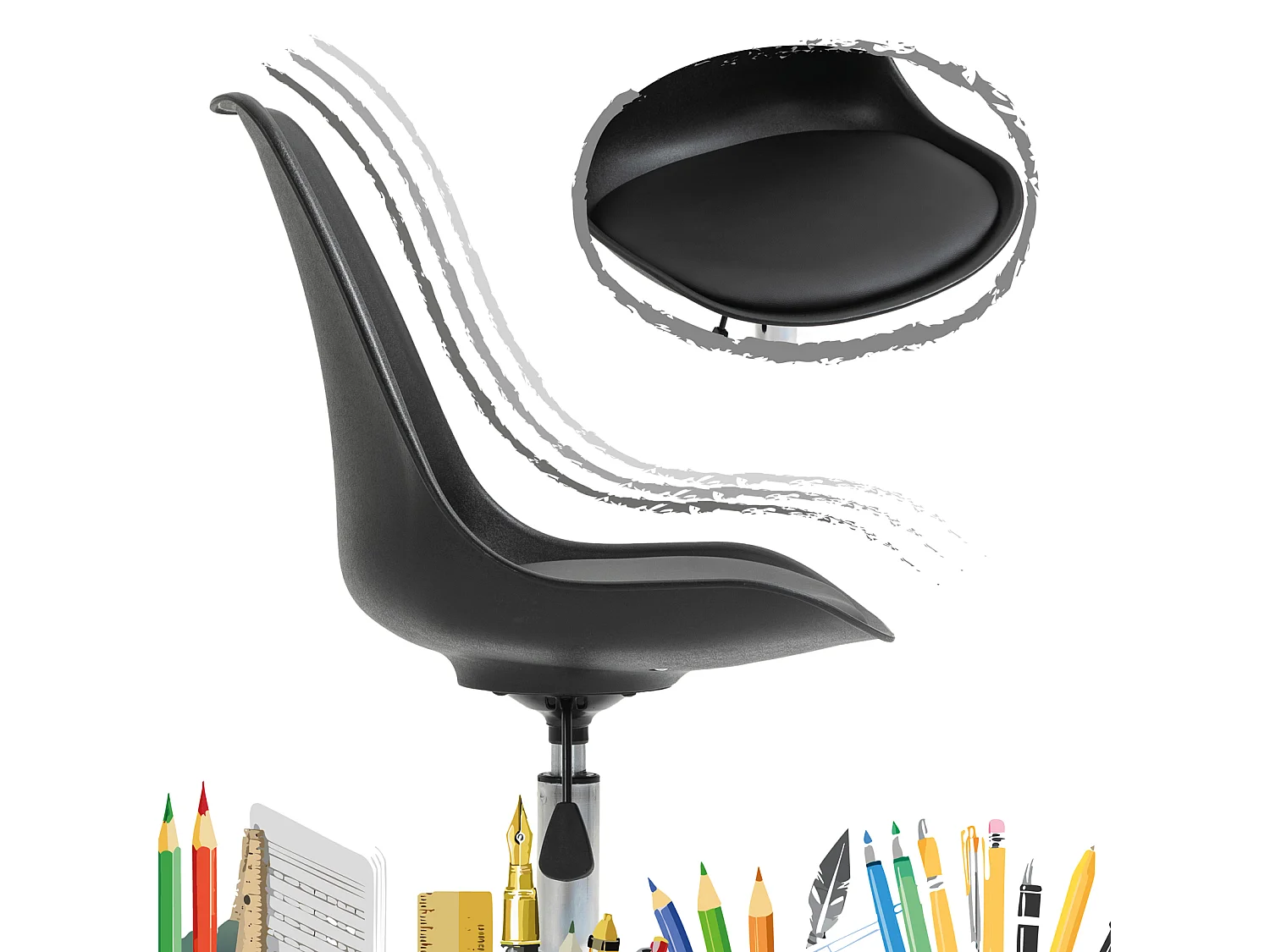 SVITA EDDY chaise de bureau pour enfants chaise pivotante chaise de bureau pour enfants noir