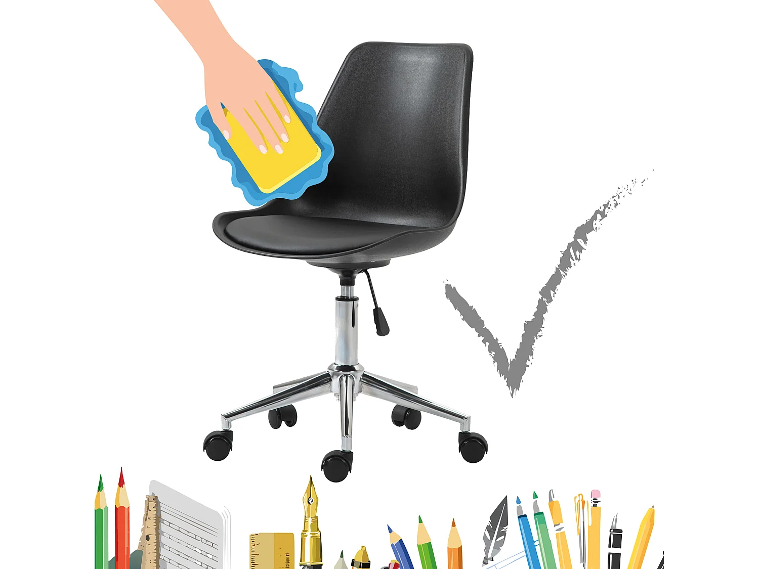 SVITA EDDY chaise de bureau pour enfants chaise pivotante chaise de bureau pour enfants noir