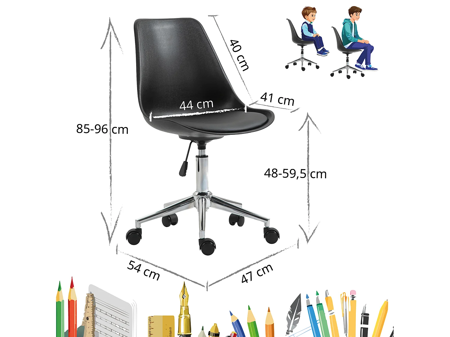 SVITA EDDY chaise de bureau pour enfants chaise pivotante chaise de bureau pour enfants noir